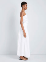 Proenza Schouler Side full length image of model wearing Maisy Strapless Top in Poplin in White