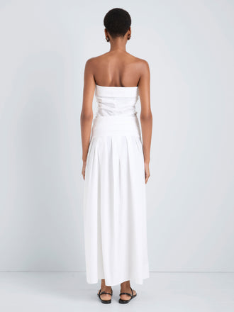 Proenza Schouler Back full length image of model wearing Maisy Strapless Top in Poplin in White
