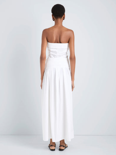 Proenza Schouler Back full length image of model wearing Maisy Strapless Top in Poplin in White