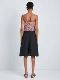Proenza Schouler Back full length image of model wearing Maisy Strapless Top in Poplin in Rust Cream Multi