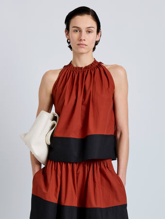 Proenza Schouler Front cropped image of model wearing Esme Top in Poplin in Brick Black