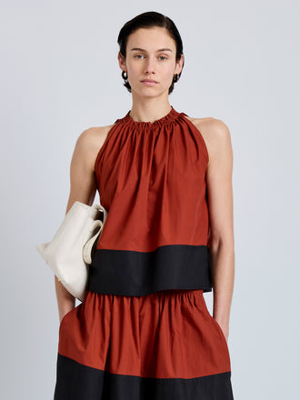 Proenza Schouler Front cropped image of model wearing Esme Top in Poplin in Brick Black