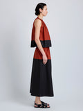 Proenza Schouler Side full length image of model wearing Esme Top in Poplin in Brick Black