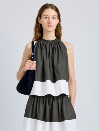 Proenza Schouler Front cropped image of model wearing Esme Top in Poplin in WillowWhite
