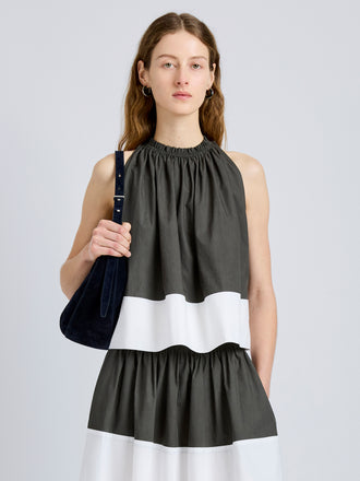 Proenza Schouler Front cropped image of model wearing Esme Top in Poplin in WillowWhite