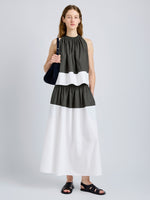 Proenza Schouler Front full length image of model wearing Esme Top in Poplin in WillowWhite