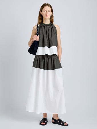 Proenza Schouler Front full length image of model wearing Esme Top in Poplin in WillowWhite