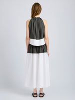 Proenza Schouler Back full length image of model wearing Esme Top in Poplin in WillowWhite