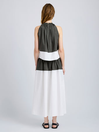 Proenza Schouler Back full length image of model wearing Esme Top in Poplin in WillowWhite