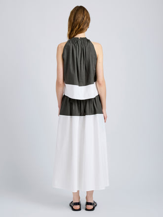 Proenza Schouler Back full length image of model wearing Esme Top in Poplin in WillowWhite