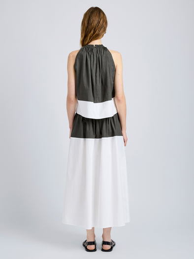 Proenza Schouler Back full length image of model wearing Esme Top in Poplin in WillowWhite