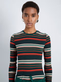 Proenza Schouler Front cropped image of model wearing Mae Top in Striped Jersey in Spruce Multi