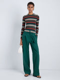 Proenza Schouler Front full length image of model wearing Mae Top in Striped Jersey in Spruce Multi