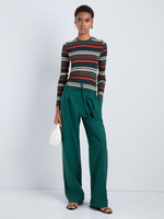 Proenza Schouler Front full length image of model wearing Mae Top in Striped Jersey in Spruce Multi