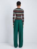 Proenza Schouler Back full length image of model wearing Mae Top in Striped Jersey in Spruce Multi