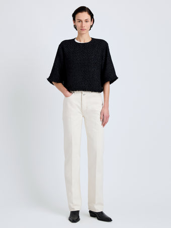 Proenza Schouler Front full length image of model wearing Maura Top in Basket Weave in Black