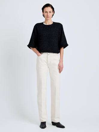 Proenza Schouler Front full length image of model wearing Maura Top in Basket Weave in Black