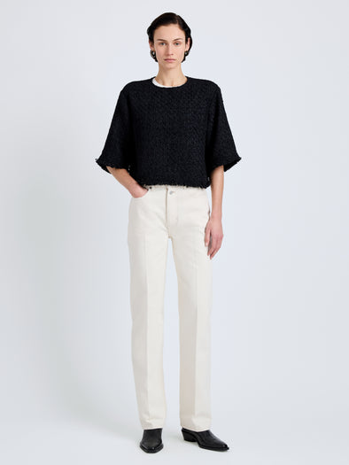 Proenza Schouler Front full length image of model wearing Maura Top in Basket Weave in Black