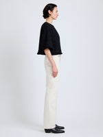 Proenza Schouler Side full length image of model wearing Maura Top in Basket Weave in Black