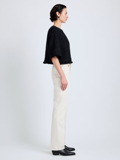 Proenza Schouler Side full length image of model wearing Maura Top in Basket Weave in Black