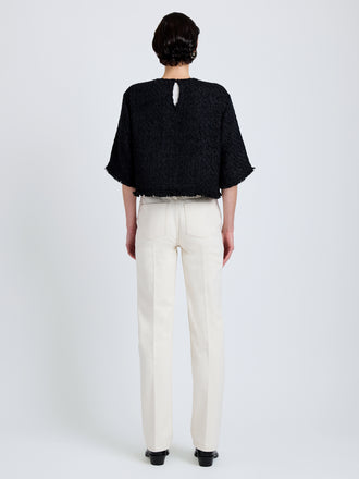 Proenza Schouler Back full length image of model wearing Maura Top in Basket Weave in Black