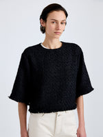 Proenza Schouler Detail image of model wearing Maura Top in Basket Weave in Black