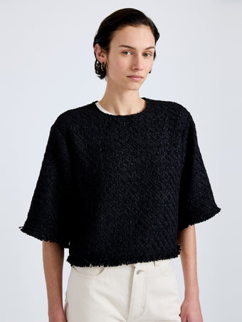 Proenza Schouler Detail image of model wearing Maura Top in Basket Weave in Black