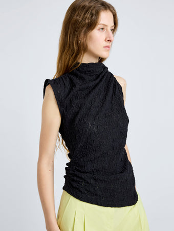Proenza Schouler Detail image of model wearing Circe Top in Stretch Lace in Black