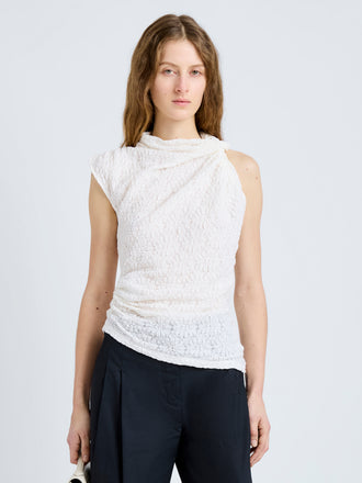 Proenza Schouler Front cropped image of model wearing Circe Top in Stretch Lace in Alabaster