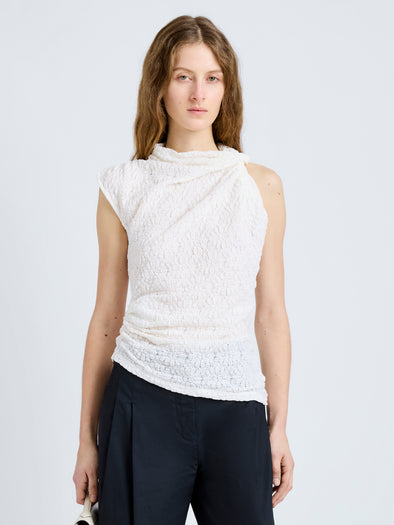 Proenza Schouler Front cropped image of model wearing Circe Top in Stretch Lace in Alabaster