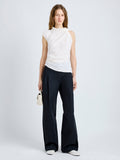 Proenza Schouler Front full length image of model wearing Circe Top in Stretch Lace in Alabaster