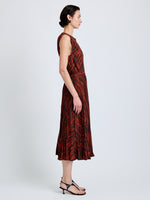 Proenza Schouler Side full length image of model wearing Megan Top in Printed Twill in Brick Multi
