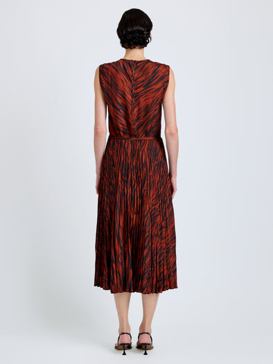 Proenza Schouler Back full length image of model wearing Megan Top in Printed Twill in Brick Multi