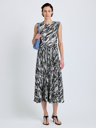 Proenza Schouler Front full length image of model wearing Megan Top in Printed Twill in Pale Blue Multi