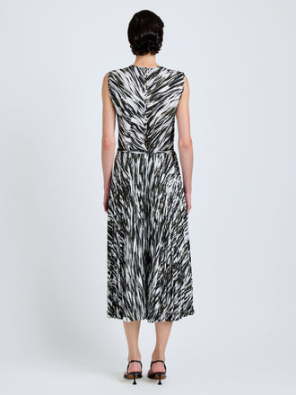 Proenza Schouler Back full length image of model wearing Megan Top in Printed Twill in Pale Blue Multi