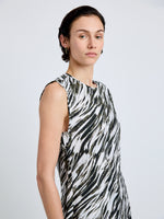 Proenza Schouler Detail image of model wearing Megan Top in Printed Twill in Pale Blue Multi
