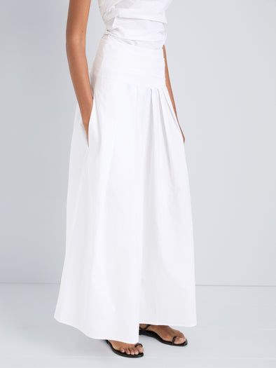 Proenza Schouler Detail image of model wearing Nessa Skirt in Poplin in White