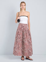Proenza Schouler Front full length image of model wearing Nessa Skirt in Poplin in Rust Cream Multi
