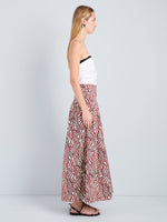 Proenza Schouler Side full length image of model wearing Nessa Skirt in Poplin in Rust Cream Multi