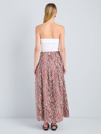 Proenza Schouler Back full length image of model wearing Nessa Skirt in Poplin in Rust Cream Multi