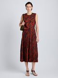 Proenza Schouler Front full length image of model wearing Runa Skirt in Printed Soft Twill in Brick Multi
