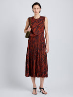Proenza Schouler Front full length image of model wearing Runa Skirt in Printed Soft Twill in Brick Multi