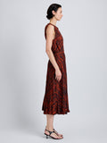 Proenza Schouler Side full length image of model wearing Runa Skirt in Printed Soft Twill in Brick Multi