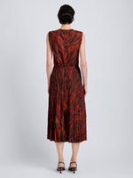Proenza Schouler Back full length image of model wearing Runa Skirt in Printed Soft Twill in Brick Multi