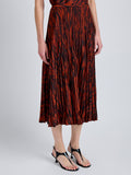 Proenza Schouler Detail image of model wearing Runa Skirt in Printed Soft Twill in Brick Multi