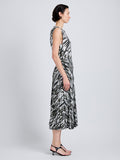 Proenza Schouler Side full length image of model wearing Runa Skirt in Printed Soft Twill in Pale Blue Multi
