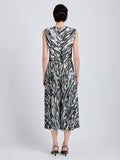 Proenza Schouler Back full length image of model wearing Runa Skirt in Printed Soft Twill in Pale Blue Multi