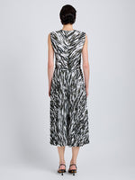 Proenza Schouler Back full length image of model wearing Runa Skirt in Printed Soft Twill in Pale Blue Multi