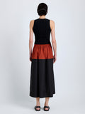 Proenza Schouler Back full length image of model wearing Nyla Skirt in Poplin in Brick Black