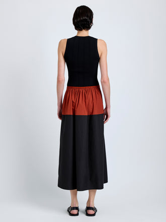 Proenza Schouler Back full length image of model wearing Nyla Skirt in Poplin in Brick Black